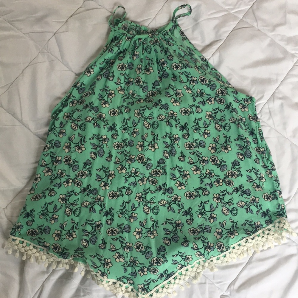 Green Tank Top Blouse w/white flowers. Brand New!
